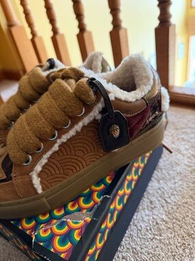 Kurt Geiger Multi-Tone Brown Suede Sherpa Sneakers southbank charm